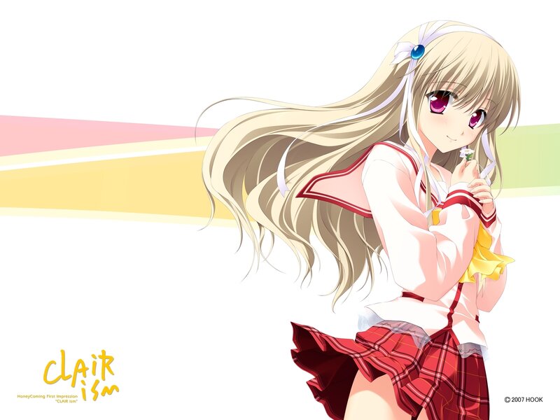 Blonde Anime Girl — White, Calm, School Uniform, Flower