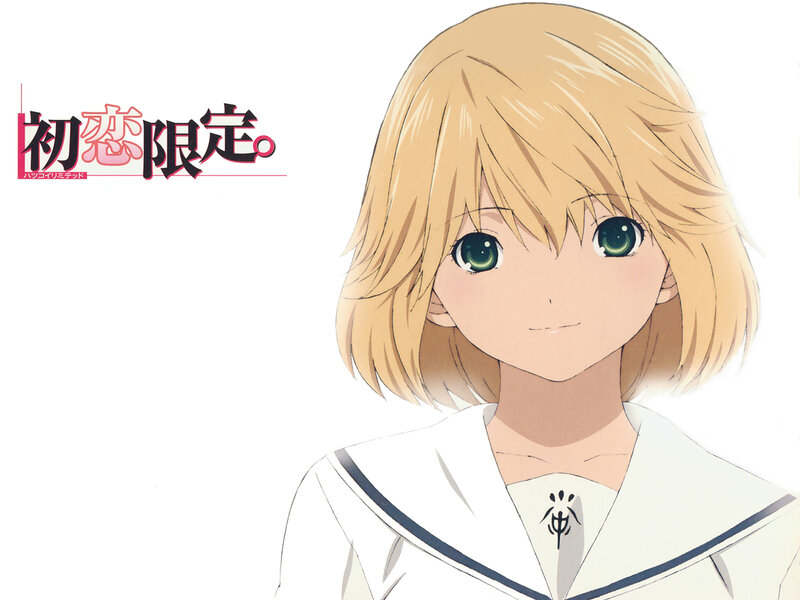 Blonde Anime Girl — White, Calm, School Uniform, Green Eyes, Text, Blond