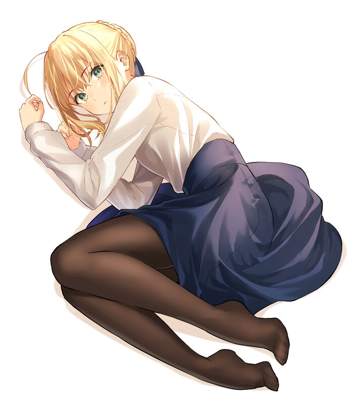 Blonde Anime Girl — White, Calm, School Uniform, Tights