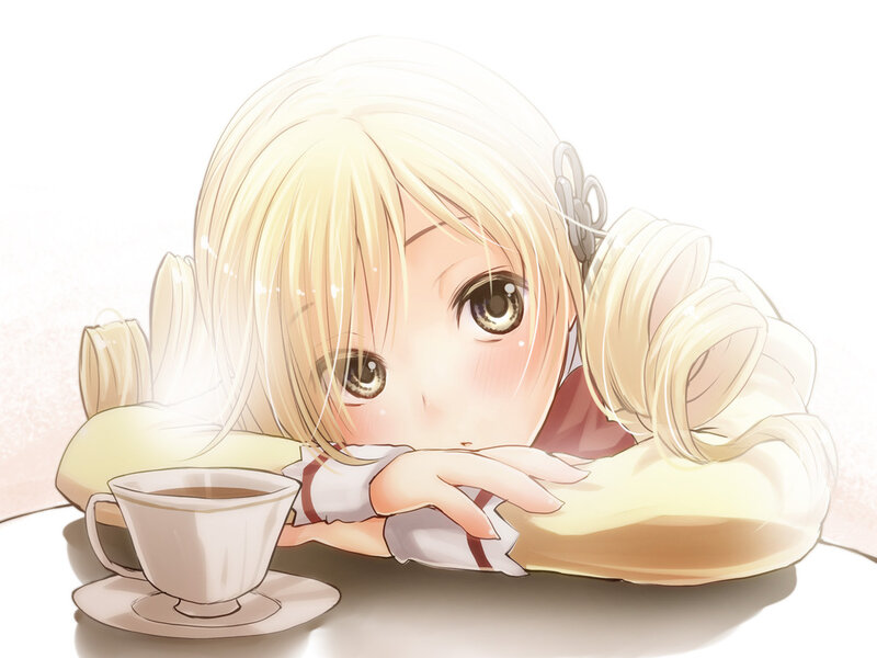 Blonde Anime Girl — White, Calm, Tea Cup, Saucer