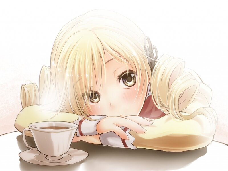 Blonde Anime Girl — White, Calm, Tea Cup