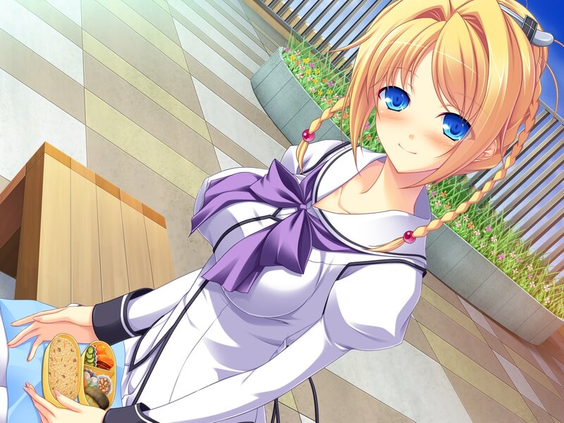 Blonde Anime Girl — White, Cheerful, Afternoon, Bento Box