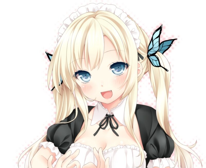 Blonde Anime Girl — White, Cheerful, Maid Outfit