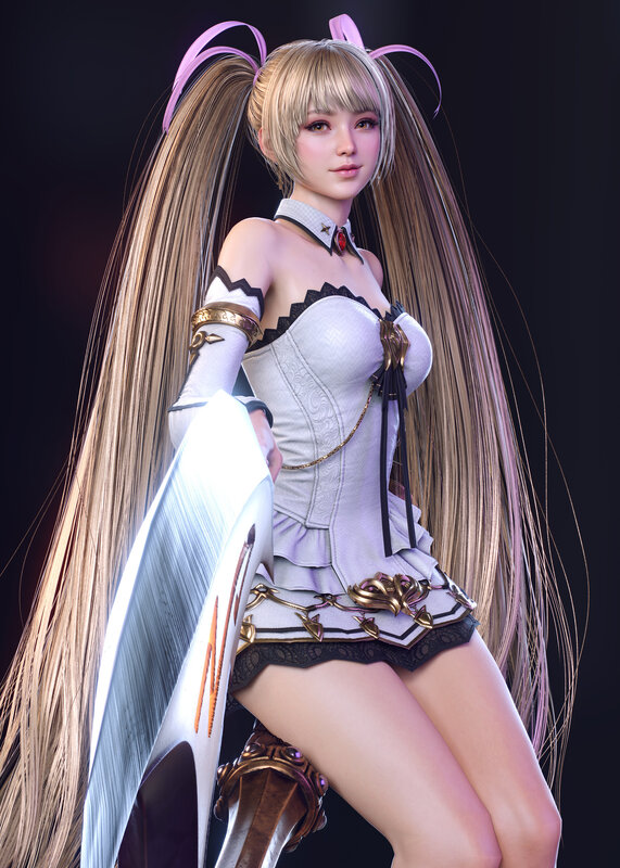 Blonde Anime Girl — White, Dramatic, 3d Render