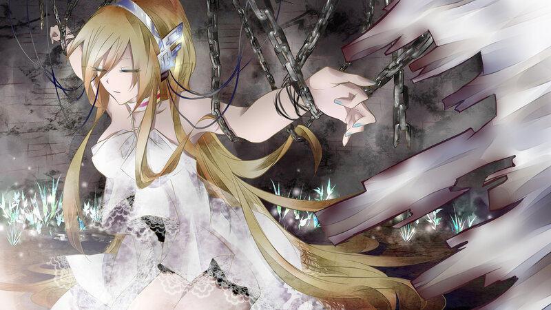 Blonde Anime Girl — White, Dramatic, Digital Art, Chains