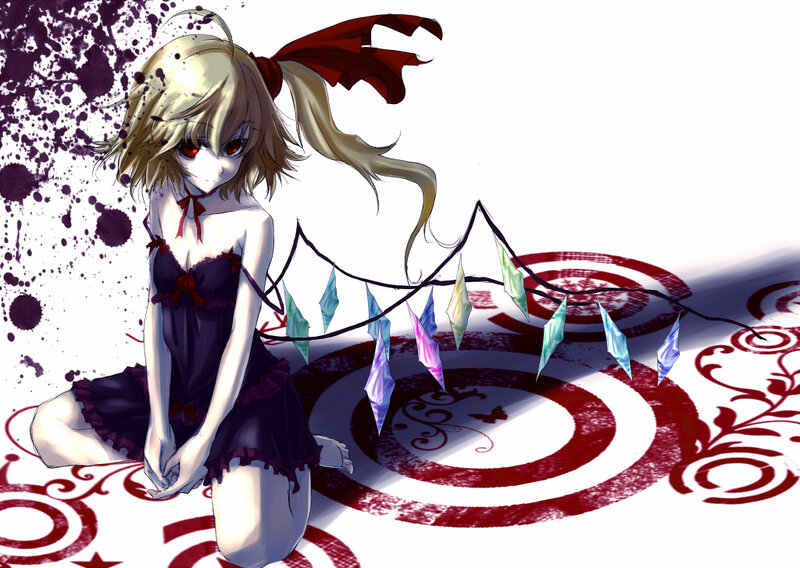 Blonde Anime Girl — White, Dramatic, Digital Art, Red Eyes