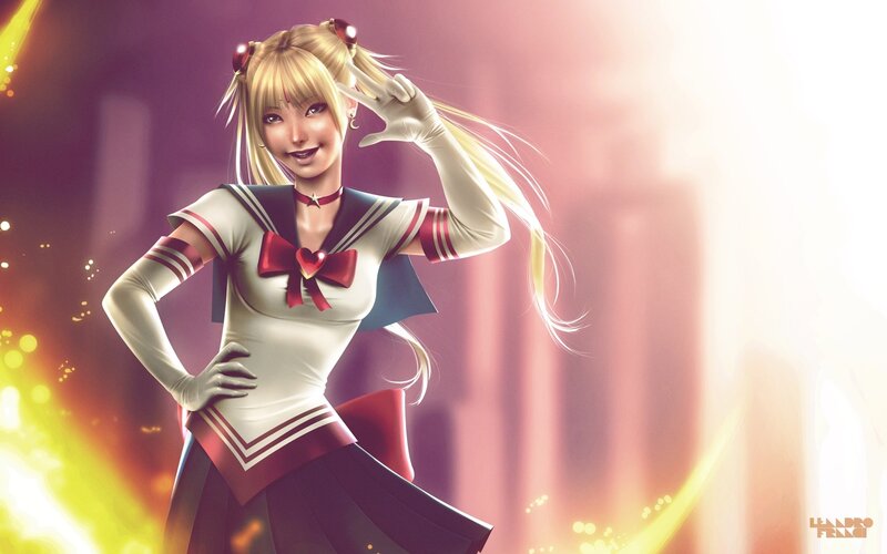 Blonde Anime Girl — White, Dramatic, Digital Art, Sailor Uniform