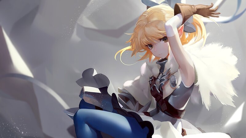 Blonde Anime Girl — White, Dramatic, Digital Art, White Feathers