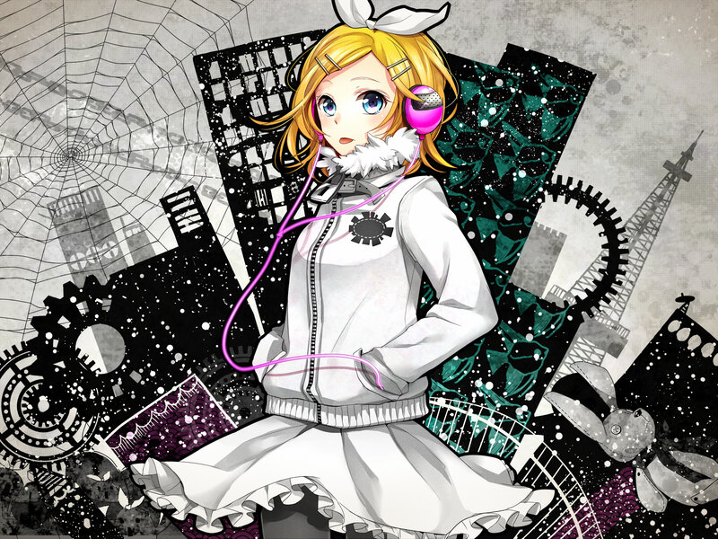 Blonde Anime Girl — White, Dramatic, Headphones