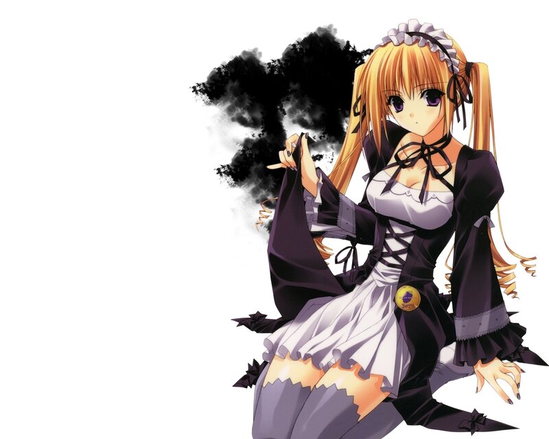 Blonde Anime Girl — White, Dramatic, Maid Outfit
