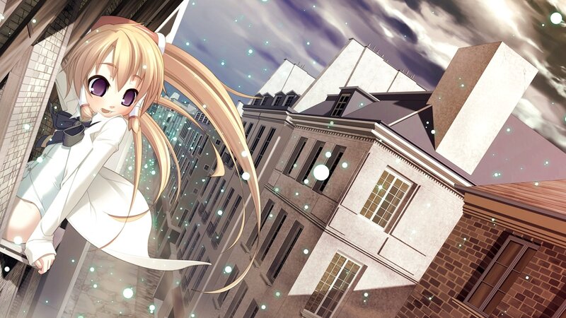 Blonde Anime Girl — White, Dramatic, Night, Buildings