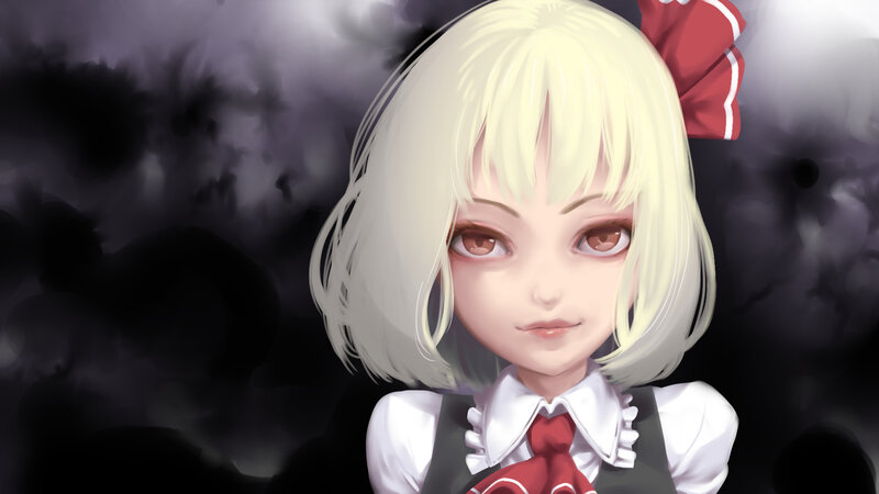 Blonde Anime Girl — White, Dramatic, Red Bow