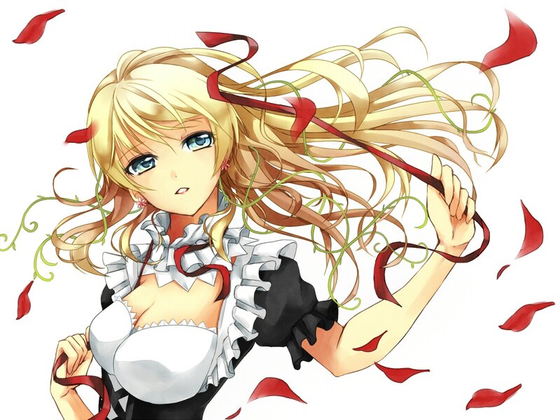 Blonde Anime Girl — White, Dramatic, Rose Petals