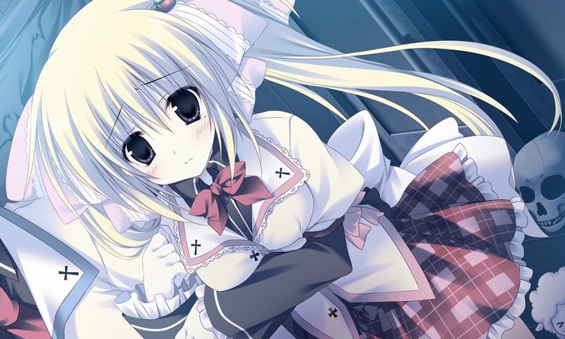 Blonde Anime Girl — White, Dramatic, Skull