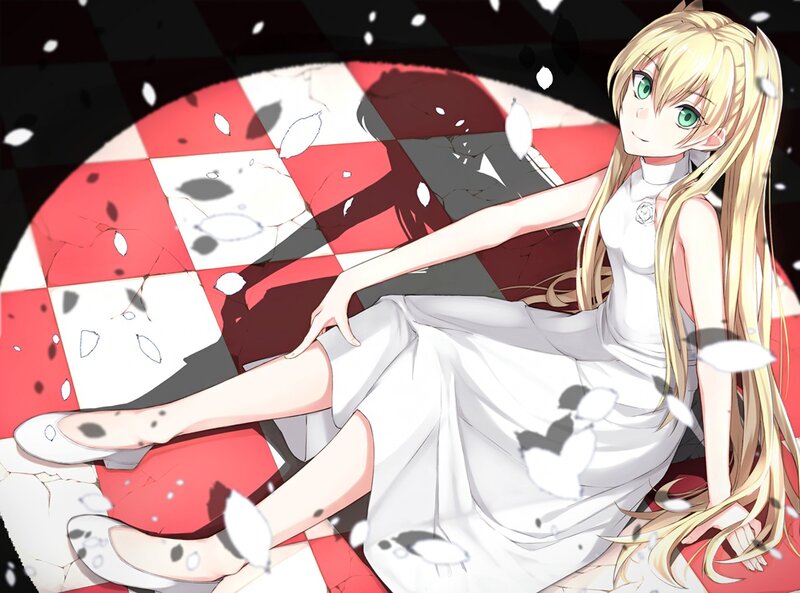 Blonde Anime Girl — White, Dramatic, White Dress