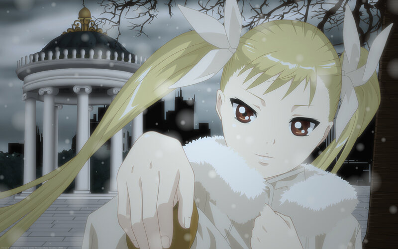 Blonde Anime Girl — White, Dramatic, Winter, Snow