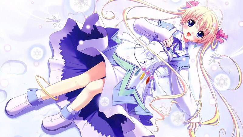 Blonde Anime Girl — White, Dreamy, Winter, Snowflakes