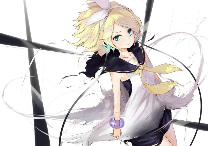 Blonde Anime Girl — White, Dynamic, Hair Ribbon, Cape