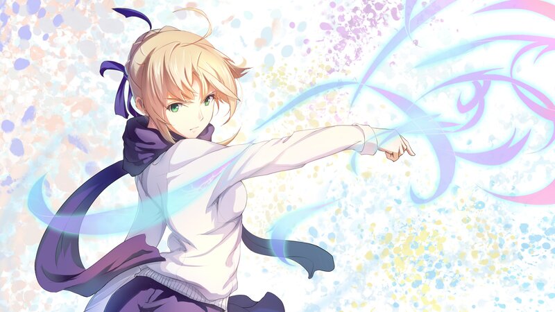 Blonde Anime Girl — White, Dynamic, Sword, Magic