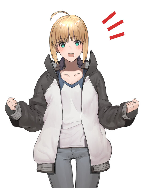 Blonde Anime Girl — White, Energetic, Jacket