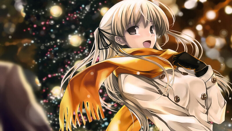 Blonde Anime Girl — White, Festive