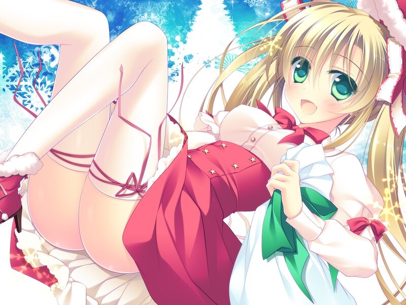 Blonde Anime Girl — White, Festive, Winter, Snowflakes