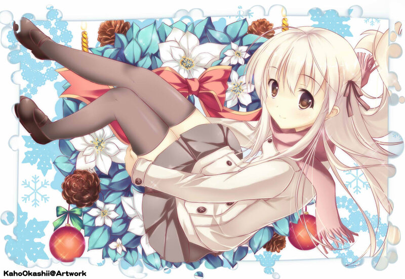 Blonde Anime Girl — White, Festive, Winter