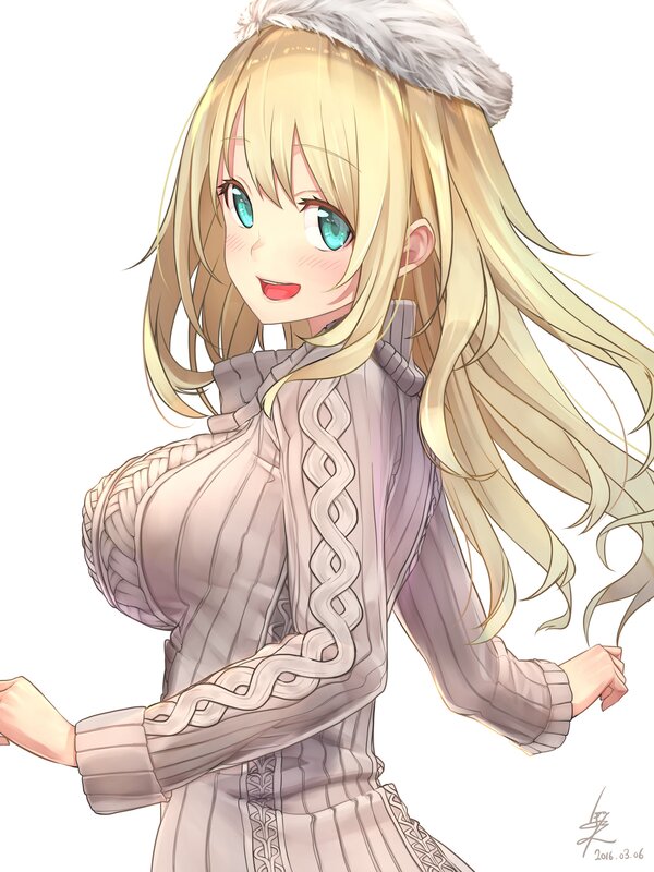 Blonde Anime Girl — White, Happy, Hat