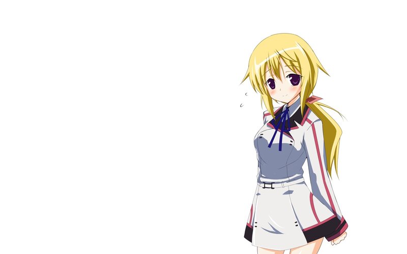 Blonde Anime Girl — White, Neutral, School Uniform, Blue Bow, Cheeks, Yellow