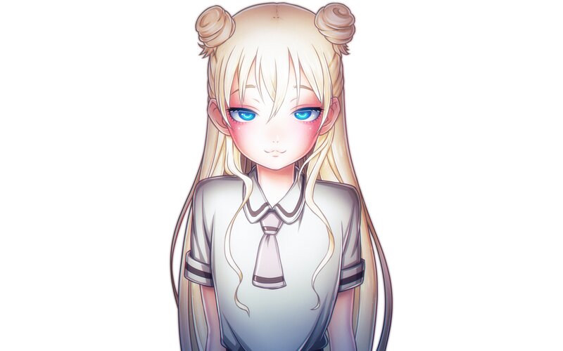 Blonde Anime Girl — White, Neutral, School Uniform, Blue Eyes