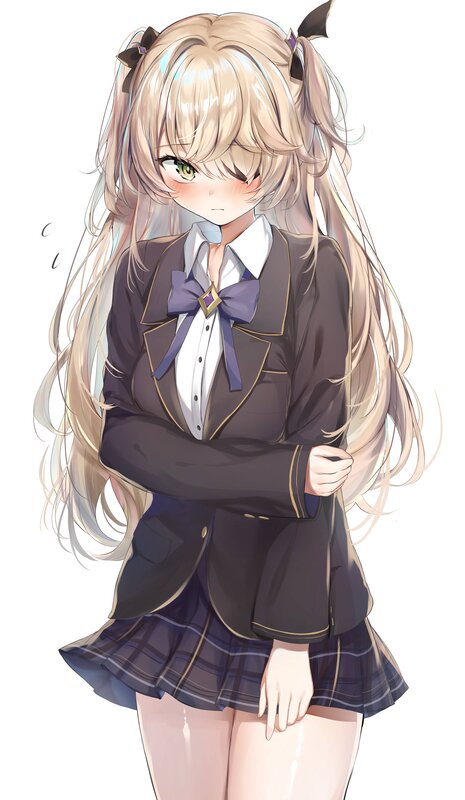 Blonde Anime Girl — White, Neutral, School Uniform, Pigtails