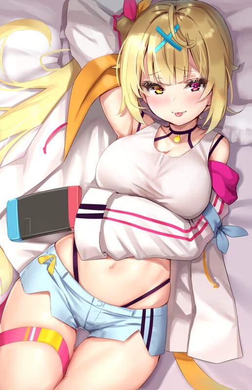 Blonde Anime Girl — White, Playful, Bed