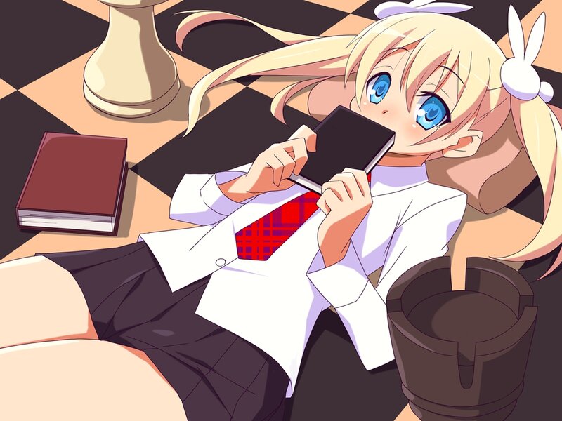 Blonde Anime Girl — White, Playful, Book