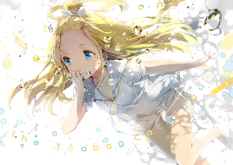 Blonde Anime Girl — White, Playful, Bubbles