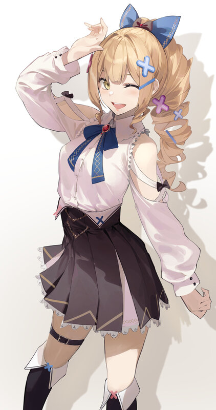 Blonde Anime Girl — White, Playful, Cat Ears, Bow Tie