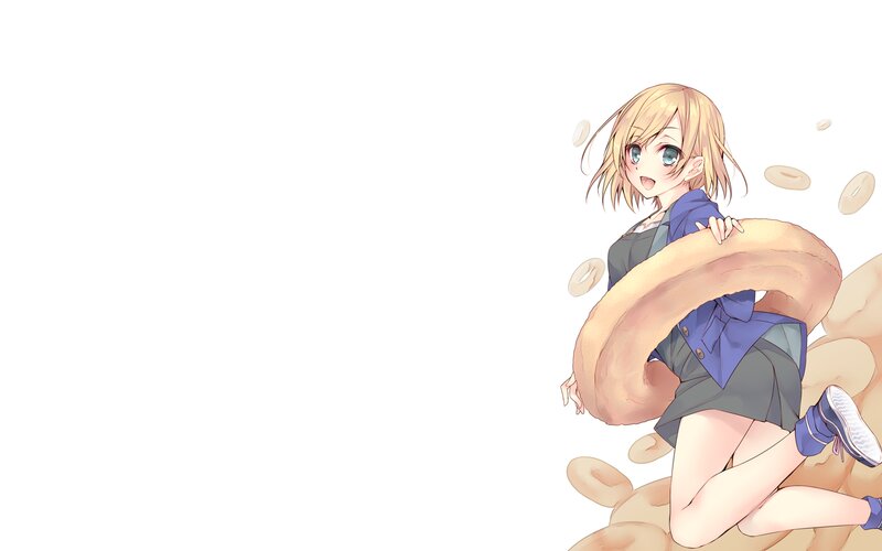 Blonde Anime Girl — White, Playful, Donuts