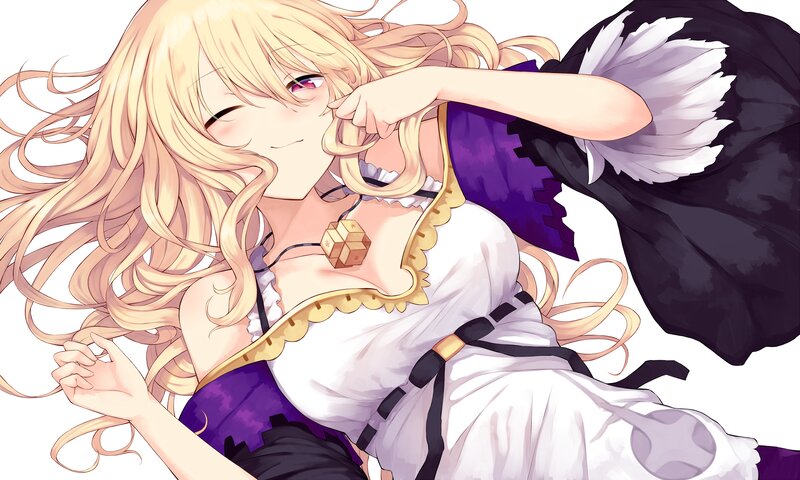 Blonde Anime Girl — White, Playful, Dress, Feather