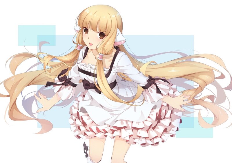 Blonde Anime Girl — White, Playful, Dress