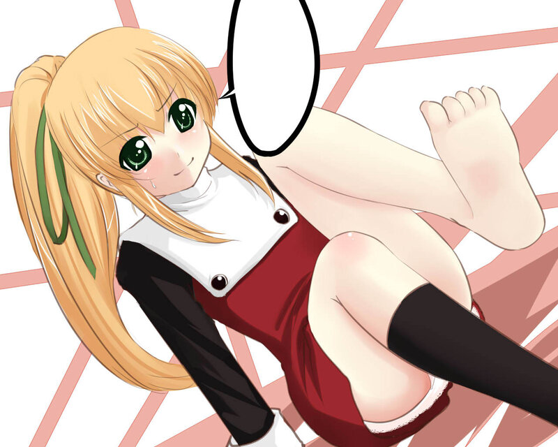 Blonde Anime Girl — White, Playful, Green Eyes, Ponytail
