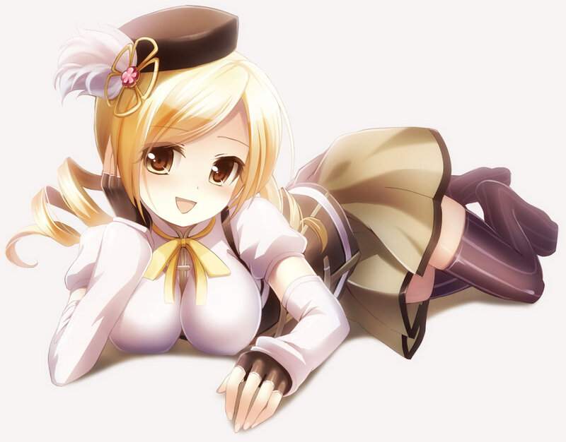 Blonde Anime Girl — White, Playful, Hat, Skirt