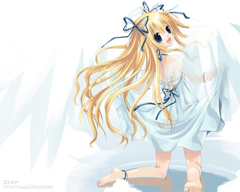 Blonde Anime Girl — White, Playful, Long Hair
