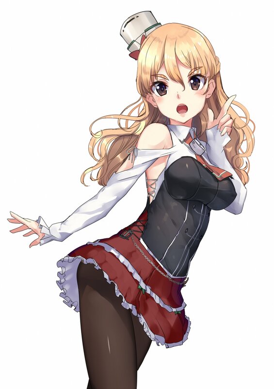Blonde Anime Girl — White, Playful, Maid Outfit, Hat