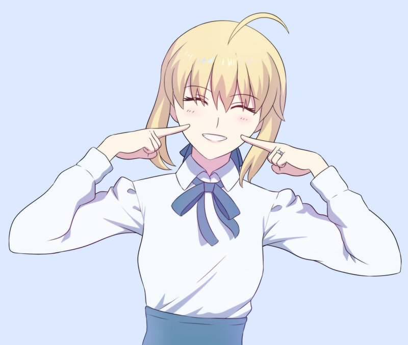 Blonde Anime Girl — White, Playful, School Uniform, Pointing Fingers