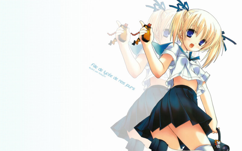 Blonde Anime Girl — White, Playful