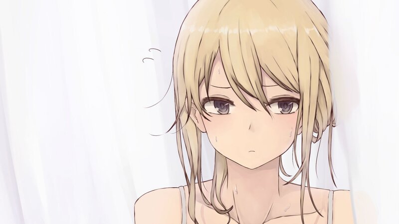 Blonde Anime Girl — White, Sad
