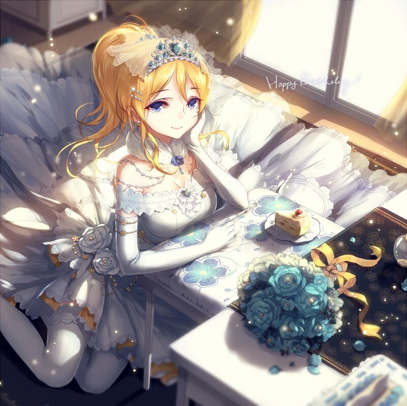 Blonde Anime Girl — White, Serene, Afternoon, Digital Art, Cake