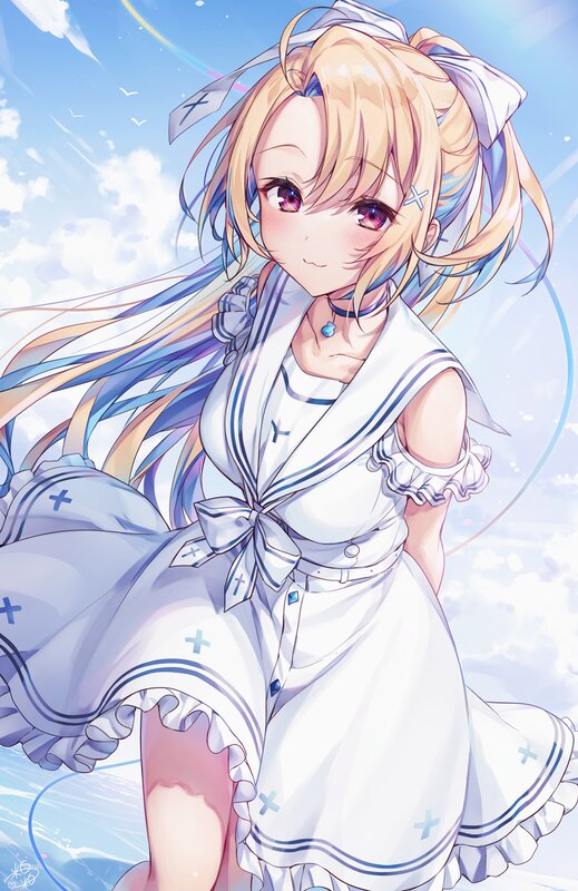 Blonde Anime Girl — White, Serene, Afternoon, Dress