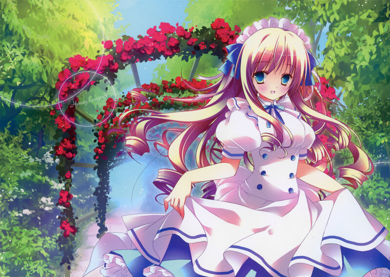Blonde Anime Girl — White, Serene, Afternoon, Flower Arch