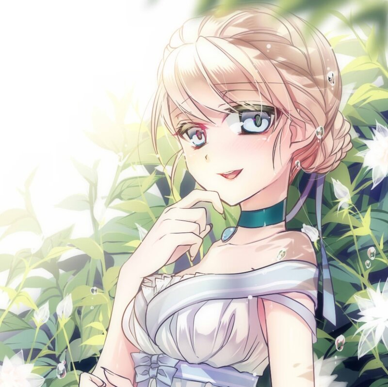 Blonde Anime Girl — White, Serene, Afternoon, Flowers