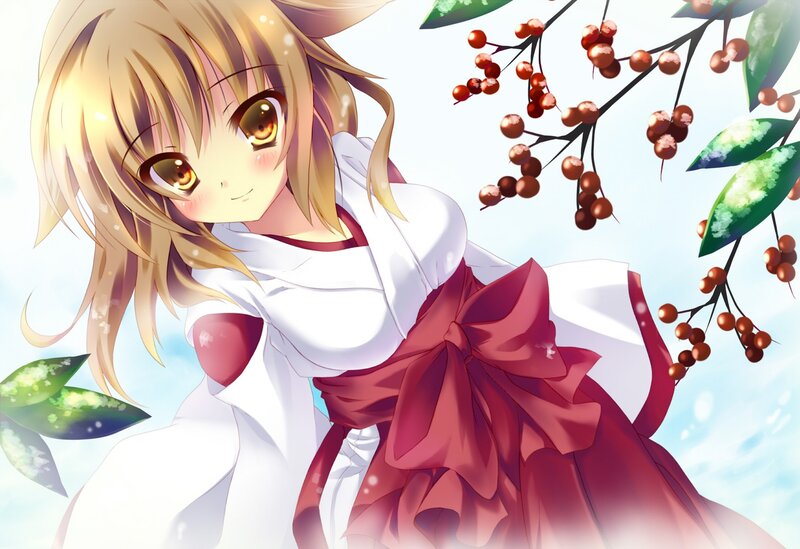 Blonde Anime Girl — White, Serene, Autumn, Berries